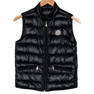Moncler Kids Girl Boy Black Quilted Down Vest with Logo Patch Size 12